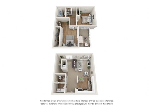 The Willow Floor Plan - 2 bedroom 2 bathroom town home with 1214 square feet